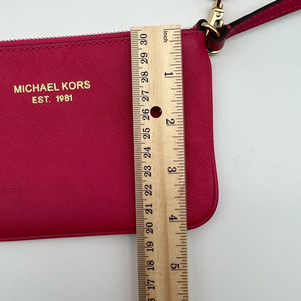 Michael Kors Hot Pink Wristlet with Zip Closure Colorful Preppy Designer - Picture 9 of 11